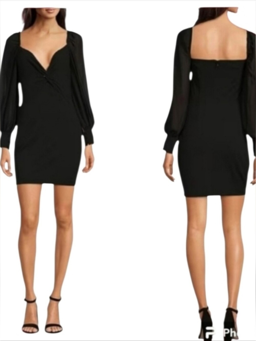 Belle Badgley Mischka Dalia Black Ruched Bodycon Mini Dress Size 8 NWT - Picture 2 of 12